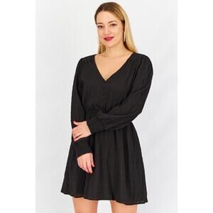 Steve Madden Cora Long Sleeve Crinkle Mini Dress Black Party Cocktail XS NWT